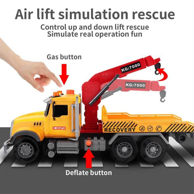 Kids Toys for 3 4 5 6 7 Years Old Boys, 15" Large Tow Truck Toy,Friction Powered Transport Truck Crane Toy with Lights and Sounds,with Roadster,Toddlers Gifts | Shinymarch