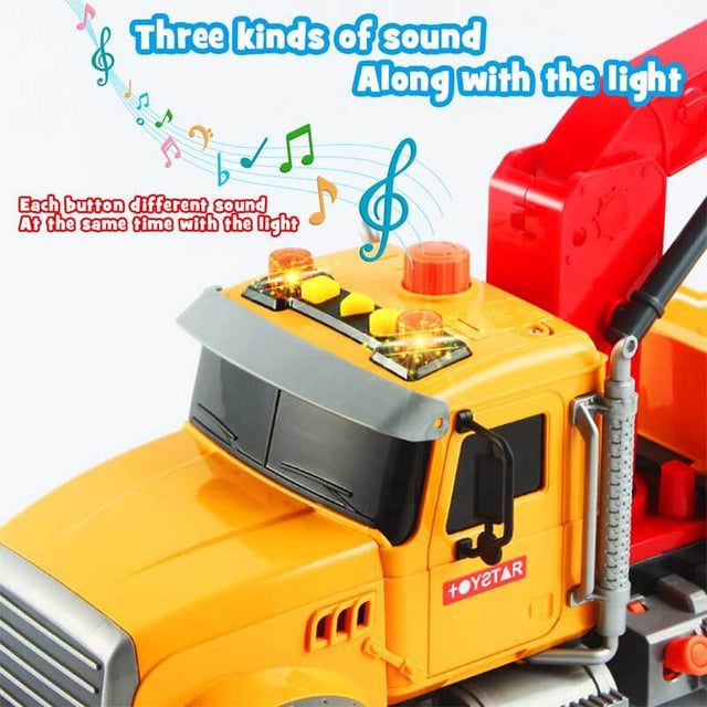 Kids Toys for 3 4 5 6 7 Years Old Boys, 15" Large Tow Truck Toy,Friction Powered Transport Truck Crane Toy with Lights and Sounds,with Roadster,Toddlers Gifts | Shinymarch