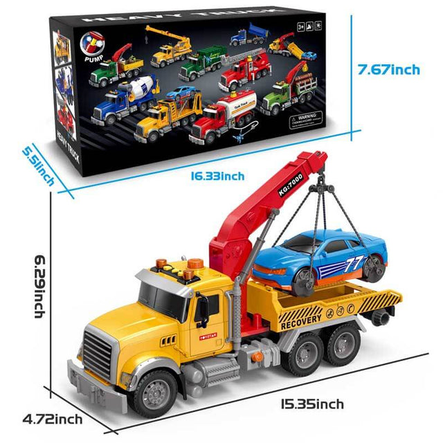 Kids Toys for 3 4 5 6 7 Years Old Boys, 15" Large Tow Truck Toy,Friction Powered Transport Truck Crane Toy with Lights and Sounds,with Roadster,Toddlers Gifts | Shinymarch