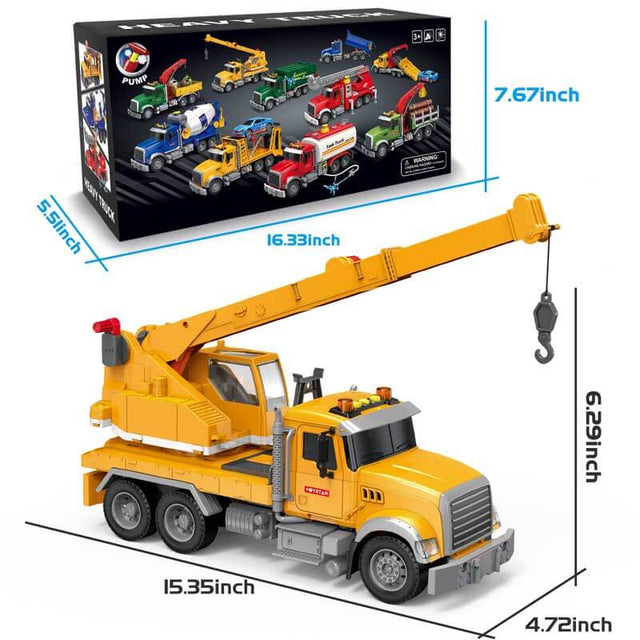 Kids Toys for 3 4 5 6 7 Years Old Boys, 15" Large Tow Truck Toy,Friction Powered Transport Truck Crane Toy with Lights and Sounds,with Roadster,Toddlers Gifts | Shinymarch