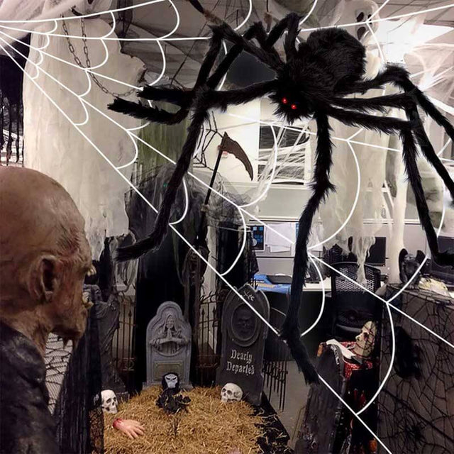200" Halloween Spider Web + 59" Giant Spider Decorations Fake Spider with Triangular Huge Spider Web for Indoor Outdoor Halloween Decorations Yard Home Costumes Parties Haunted House Décor | Shinymarch