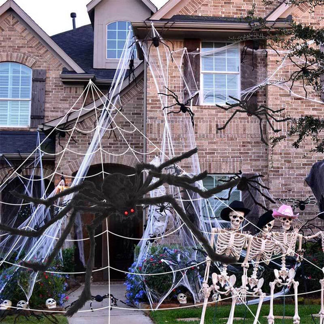200" Halloween Spider Web + 59" Giant Spider Decorations Fake Spider with Triangular Huge Spider Web for Indoor Outdoor Halloween Decorations Yard Home Costumes Parties Haunted House Décor | Shinymarch