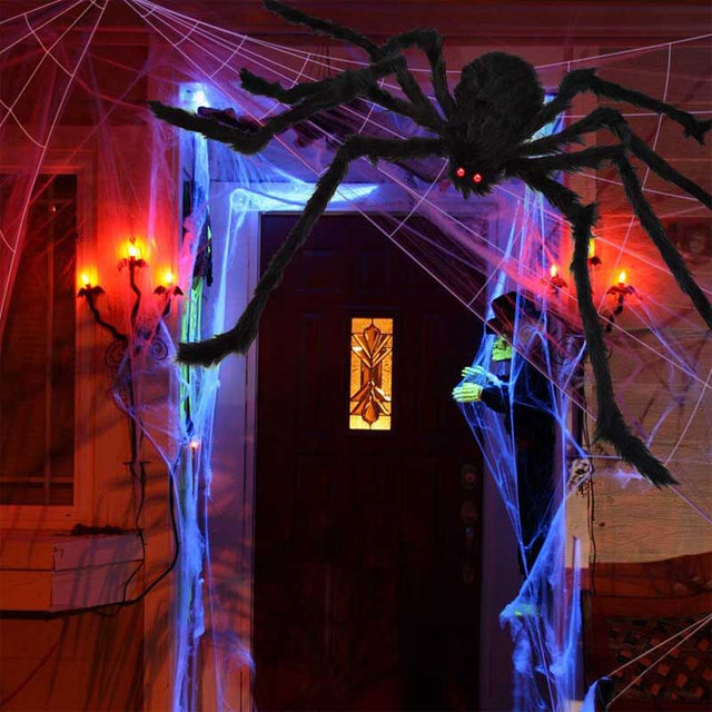 200" Halloween Spider Web + 59" Giant Spider Decorations Fake Spider with Triangular Huge Spider Web for Indoor Outdoor Halloween Decorations Yard Home Costumes Parties Haunted House Décor | Shinymarch