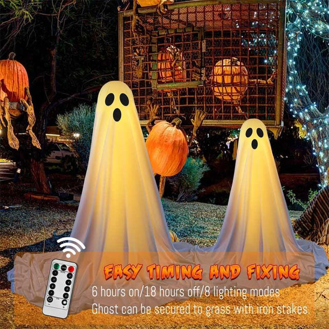 2Packs Halloween Decorations Outdoor,Halloween Party Decorations Indoor,Spooky Ghost Decor with Remote Control String Lights,Halloween Ghost Lights for Porches Yards Gardens Lawn | Shinymarch