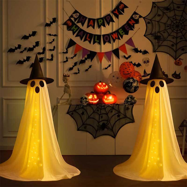 2Packs Halloween Decorations Outdoor,Halloween Party Decorations Indoor,Spooky Ghost Decor with Remote Control String Lights,Halloween Ghost Lights for Porches Yards Gardens Lawn | Shinymarch