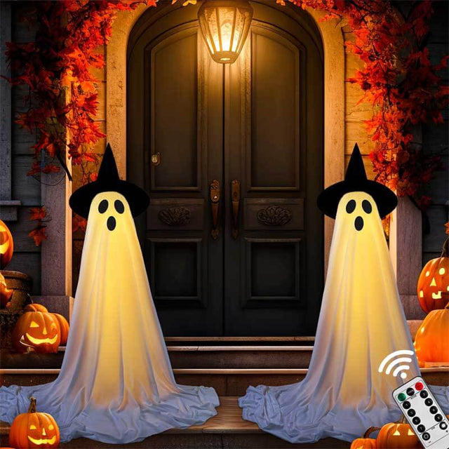 2Packs Halloween Decorations Outdoor,Halloween Party Decorations Indoor,Spooky Ghost Decor with Remote Control String Lights,Halloween Ghost Lights for Porches Yards Gardens Lawn | Shinymarch