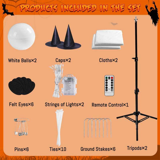 2Packs Halloween Decorations Outdoor,Halloween Party Decorations Indoor,Spooky Ghost Decor with Remote Control String Lights,Halloween Ghost Lights for Porches Yards Gardens Lawn | Shinymarch