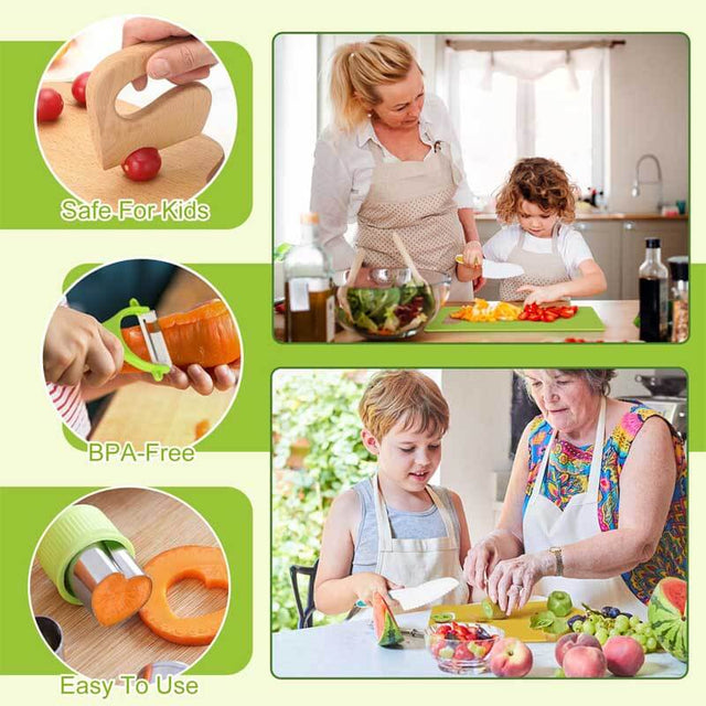 28PCS Toddler Knife Set - Kids Knifes for Real Cooking, Montessori Kids Kitchen Knife Set with Cutting Board Crinkle Cutters Kid Safe Knives, Toddlers Kitchen Tools for Age 2-10 Year Old Girl Boy | Shinymarch