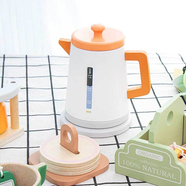 Wooden Tea Set for Kids, 4-Color Montessori Toddler Play Kitchen Accessories, Pretend Play Coffee & Tea Party Set, Role Playing Educational Toy, Smooth Natural Wood Gift for Girls & Boys Ages 3+ | Shinymarch