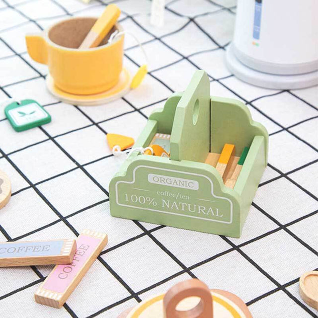 Wooden Tea Set for Kids, 4-Color Montessori Toddler Play Kitchen Accessories, Pretend Play Coffee & Tea Party Set, Role Playing Educational Toy, Smooth Natural Wood Gift for Girls & Boys Ages 3+ | Shinymarch