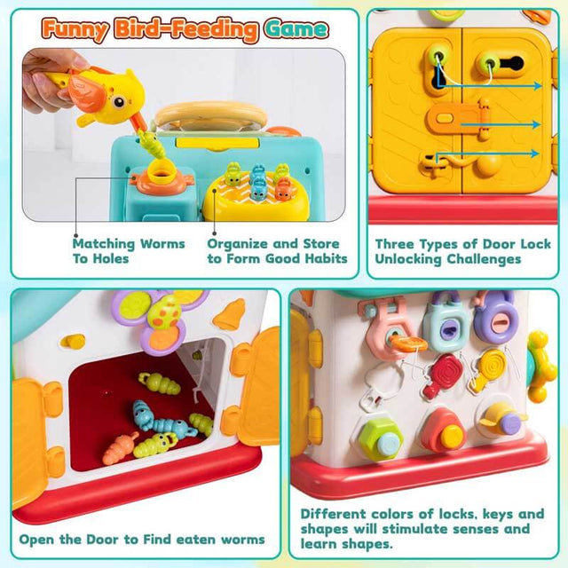 Montessori Musical Busy House Toy for 1 2 3 Year Old Baby Toddlers, Multi-Functional Cube Sensory Large House Set - Learning Educational Activity Toys for Boys Girls Kids Age 18+ Months Birthday Gifts | Shinymarch