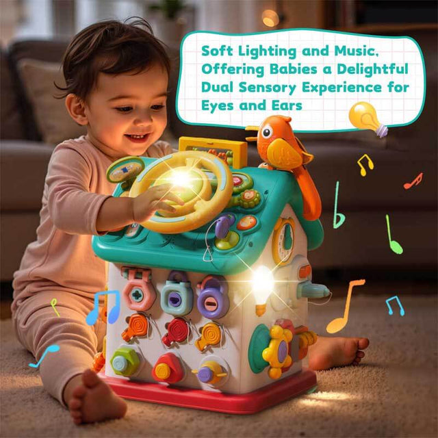 Montessori Musical Busy House Toy for 1 2 3 Year Old Baby Toddlers, Multi-Functional Cube Sensory Large House Set - Learning Educational Activity Toys for Boys Girls Kids Age 18+ Months Birthday Gifts | Shinymarch