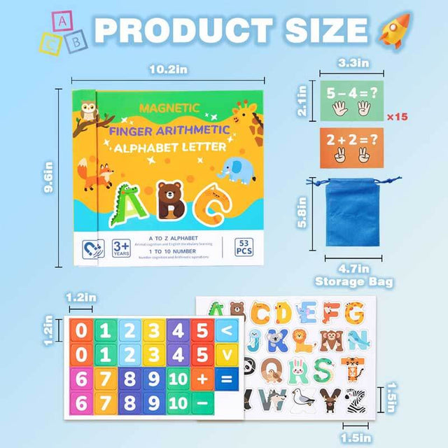 Magnetic Alphabet & Number with Animal-Shaped 2-in-1 ABC & Math Learning Toys for Kids Ages 3-6 | Spelling, Counting, Montessori Preschool Educational Toy with Storage Book | Shinymarch