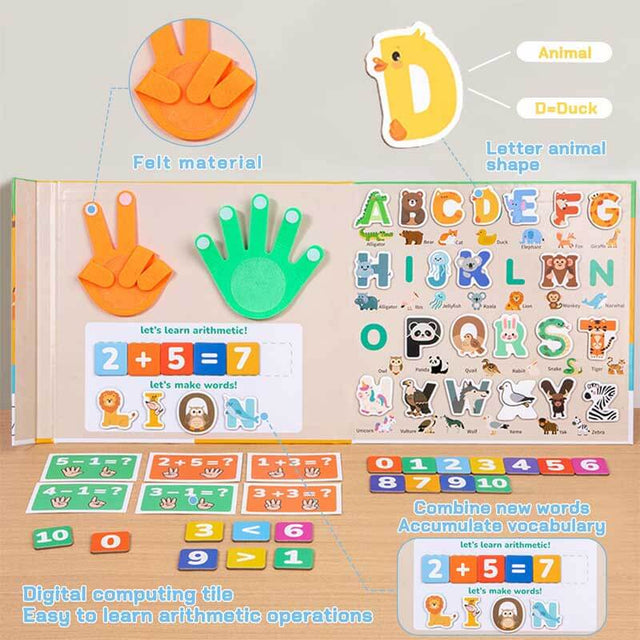 Magnetic Alphabet & Number with Animal-Shaped 2-in-1 ABC & Math Learning Toys for Kids Ages 3-6 | Spelling, Counting, Montessori Preschool Educational Toy with Storage Book | Shinymarch