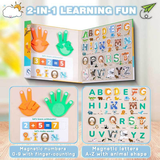 Magnetic Alphabet & Number with Animal-Shaped 2-in-1 ABC & Math Learning Toys for Kids Ages 3-6 | Spelling, Counting, Montessori Preschool Educational Toy with Storage Book | Shinymarch