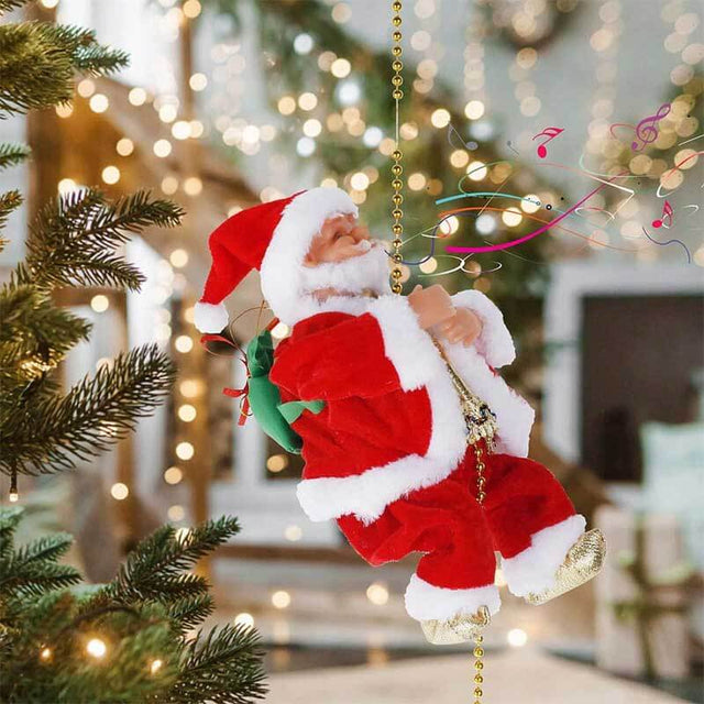 Climbing Santa Claus 9" Christmas Ornament Xmas Decoration Climbs Up and Down Battery Operated Toy with Light Music and Sound Animated Climbing on Beads Musical Moving Figure Xmas Christmas Ornament | Shinymarch