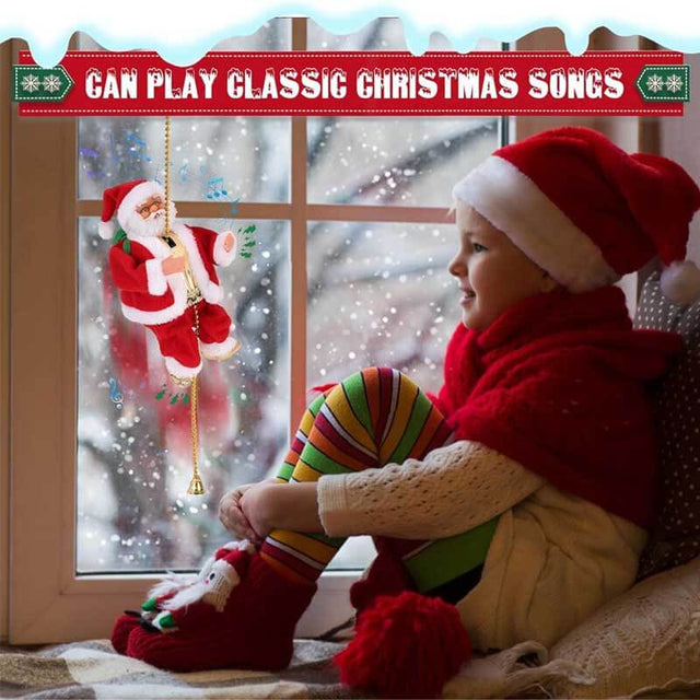 Climbing Santa Claus 9" Christmas Ornament Xmas Decoration Climbs Up and Down Battery Operated Toy with Light Music and Sound Animated Climbing on Beads Musical Moving Figure Xmas Christmas Ornament | Shinymarch
