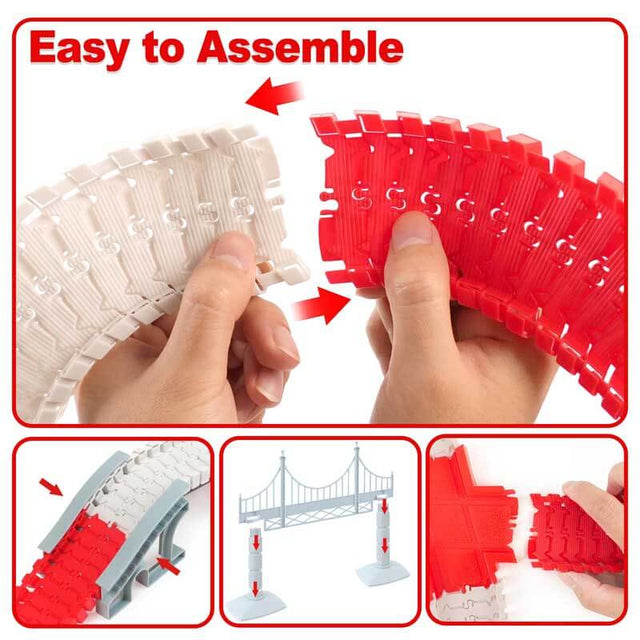 Race Track Playset for Kids - Flexible DIY Car Track Toy, Educational Birthday Gift for Boys Ages 3 4 5 6 7, 330+ PCS Building Kit with Fire Trucks | Shinymarch