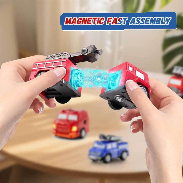 Magnetic 5-in-1 Transforming Fire Robot Toy, Fire Truck & Rescue Vehicles Building Set for Boys, Easy DIY Assembly STEM Toy, for Kids Ages 3–6 | Shinymarch