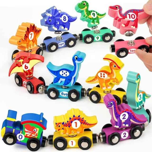 Toys for Toddlers, 12pc Wooden Magnetic Train Track Set with Animal and Digital Designs, Montessori Educational Toy for 2 3 4 5 Year Olds Boys and Girls Christmas Birthday Gift | Shinymarch