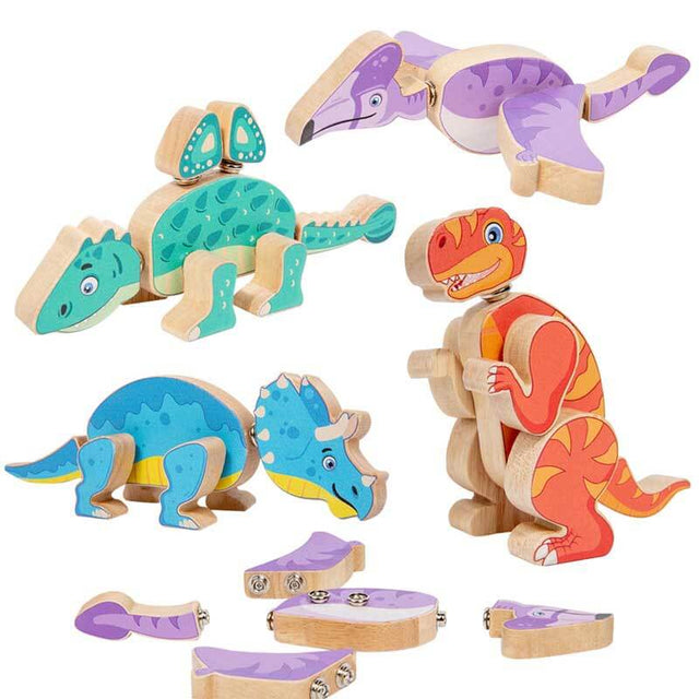 Dinosaur Snap Together Building Toys,STEM Wooden Build Blocks Kits,Take Apart Dinosaur Playset, Fine Motor Skill Montessori Educational Learning Toys Gift for 3 4 5 6 Years Kids | Shinymarch
