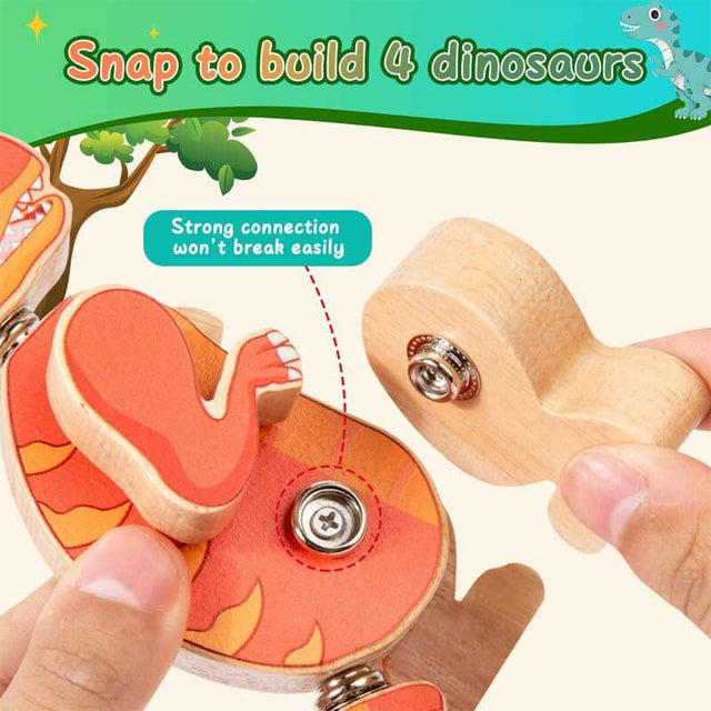 Dinosaur Snap Together Building Toys,STEM Wooden Build Blocks Kits,Take Apart Dinosaur Playset, Fine Motor Skill Montessori Educational Learning Toys Gift for 3 4 5 6 Years Kids | Shinymarch
