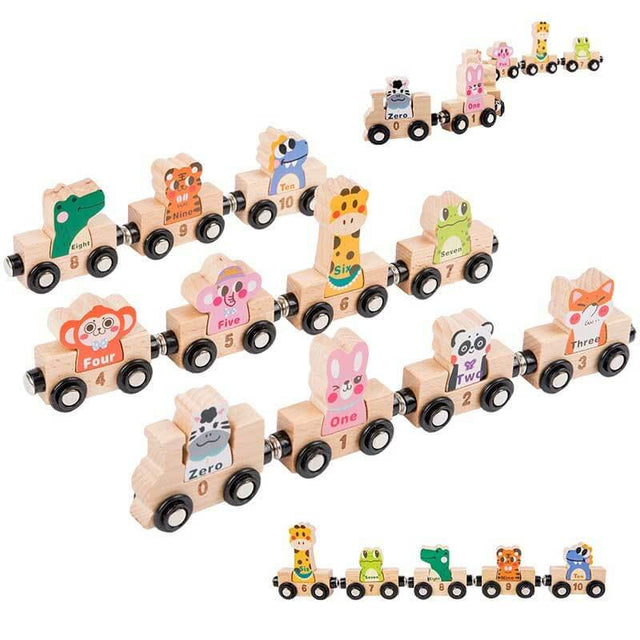 Toys for Toddlers, 12pc Wooden Magnetic Train Track Set with Animal and Digital Designs, Montessori Educational Toy for 2 3 4 5 Year Olds Boys and Girls Christmas Birthday Gift | Shinymarch