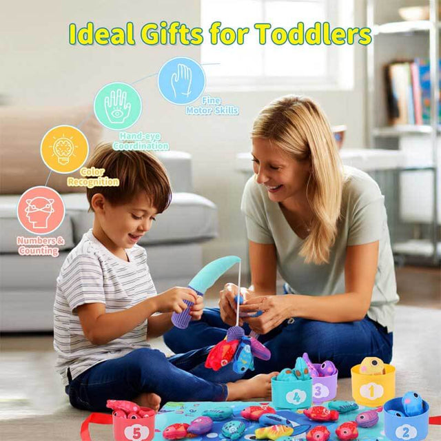 Montessori Cloth Fishing Game Toy for 1-3 Year Old, Stacking Cups with Numbers Counting, Color Sorting & Shape Learning, Toddler Educational Toys for Babies 6-18M+, Birthday Easter Gift for Boys Girls | Shinymarch