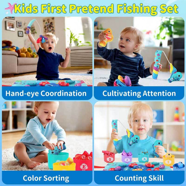 Montessori Cloth Fishing Game Toy for 1-3 Year Old, Stacking Cups with Numbers Counting, Color Sorting & Shape Learning, Toddler Educational Toys for Babies 6-18M+, Birthday Easter Gift for Boys Girls | Shinymarch