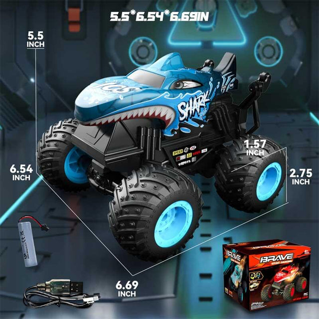 Monster Truck Toys - Remote Control Monster Truck with Light & Music, Dinosaur Toys for Kids, 1:20 Scale RC Truck with 360° Spins and Drifting, Remote Control Car for Boys Blue | Shinymarch
