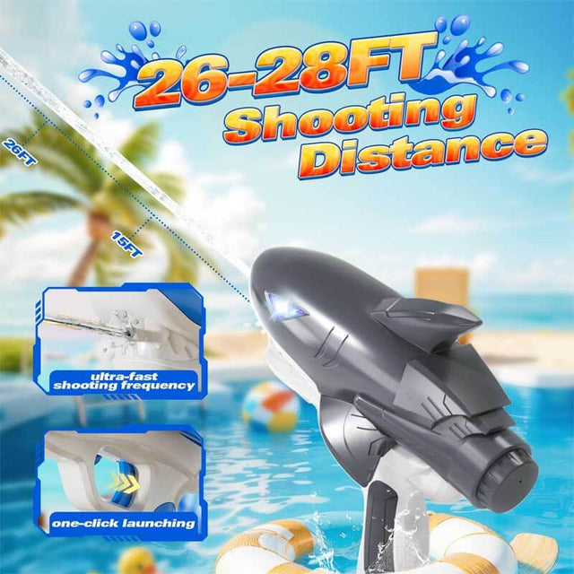 2 Pack Electric Water Guns, Shark Automatic Electric Squirt Gun Water Toys, 26-28 FT Range Water Guns for Kids, Auto Water Gun Pistol Summer Outdoor Pool Toy for Adult Kids | Shinymarch