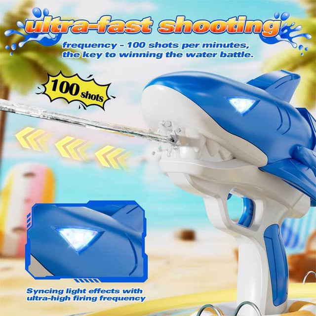 2 Pack Electric Water Guns, Shark Automatic Electric Squirt Gun Water Toys, 26-28 FT Range Water Guns for Kids, Auto Water Gun Pistol Summer Outdoor Pool Toy for Adult Kids | Shinymarch