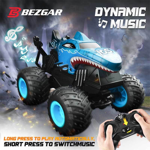 Monster Truck Toys - Remote Control Monster Truck with Light & Music, Dinosaur Toys for Kids, 1:20 Scale RC Truck with 360° Spins and Drifting, Remote Control Car for Boys Blue | Shinymarch