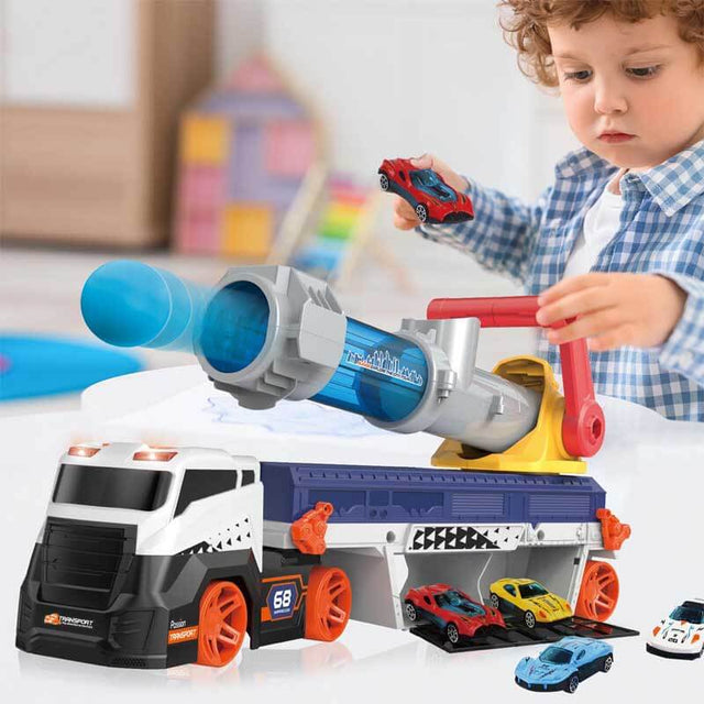 Transport Truck Toys for Kid Boys 3-5, EVA Ball Launcher Car Toys for Kids, Garage Car Toys with Light & Sound, Shooting Toy Sets, Birthday Gifts for Kid Boys Age 3 4 5 6 | Shinymarch