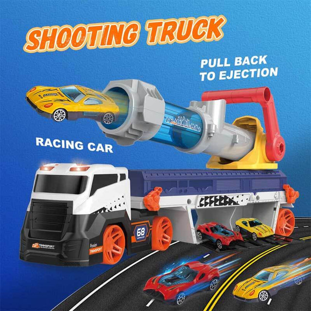 Transport Truck Toys for Kid Boys 3-5, EVA Ball Launcher Car Toys for Kids, Garage Car Toys with Light & Sound, Shooting Toy Sets, Birthday Gifts for Kid Boys Age 3 4 5 6 | Shinymarch