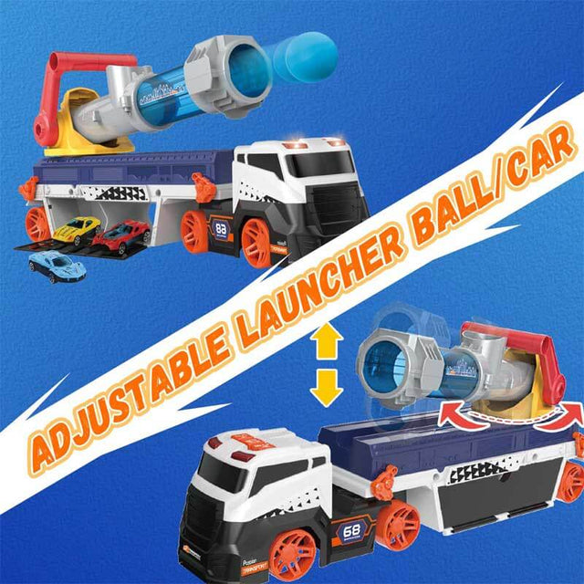 Transport Truck Toys for Kid Boys 3-5, EVA Ball Launcher Car Toys for Kids, Garage Car Toys with Light & Sound, Shooting Toy Sets, Birthday Gifts for Kid Boys Age 3 4 5 6 | Shinymarch