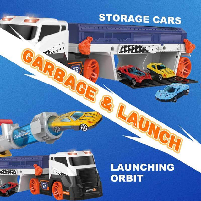 Transport Truck Toys for Kid Boys 3-5, EVA Ball Launcher Car Toys for Kids, Garage Car Toys with Light & Sound, Shooting Toy Sets, Birthday Gifts for Kid Boys Age 3 4 5 6 | Shinymarch