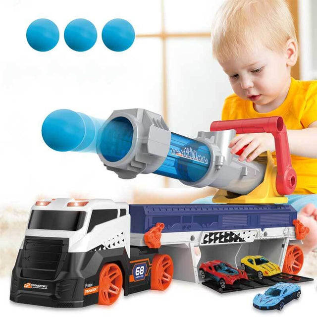 Transport Truck Toys for Kid Boys 3-5, EVA Ball Launcher Car Toys for Kids, Garage Car Toys with Light & Sound, Shooting Toy Sets, Birthday Gifts for Kid Boys Age 3 4 5 6 | Shinymarch