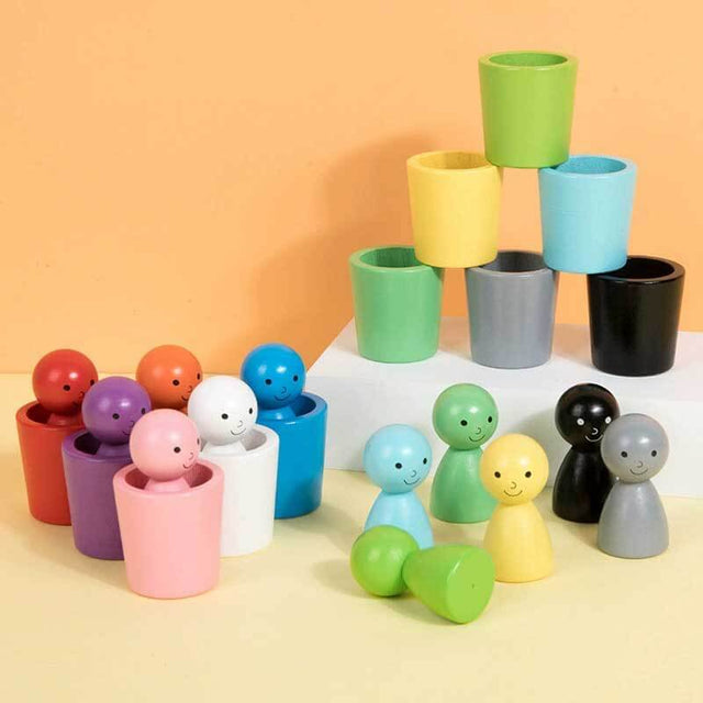 Color Sorting Cups, Color Sorting Sensory Toys, Matching Games Color Sorting Toys, Montessori Peg Dolls and Cups (1 Set) | Shinymarch
