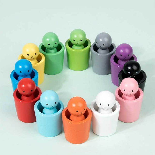 Color Sorting Cups, Color Sorting Sensory Toys, Matching Games Color Sorting Toys, Montessori Peg Dolls and Cups (1 Set) | Shinymarch