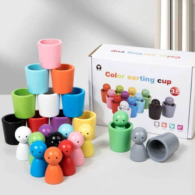 Color Sorting Cups, Color Sorting Sensory Toys, Matching Games Color Sorting Toys, Montessori Peg Dolls and Cups (1 Set) | Shinymarch