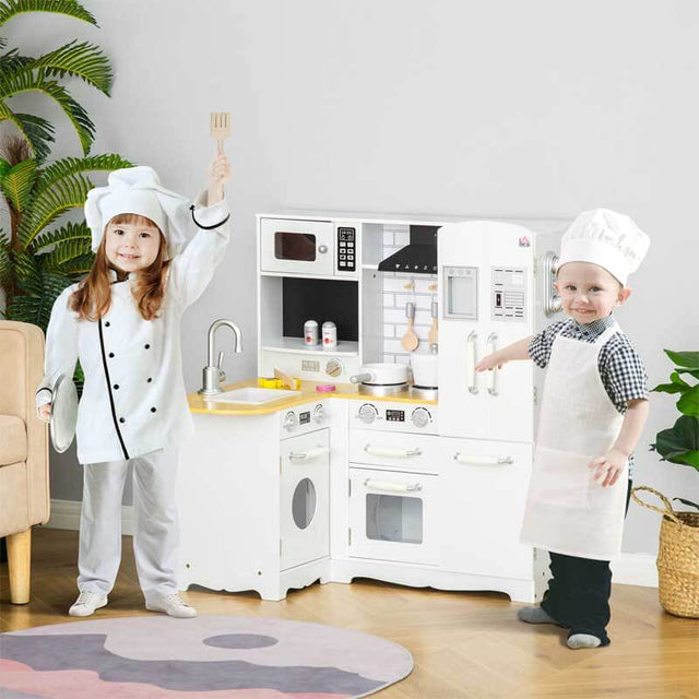 Large Play Kitchen with Full Set of Appliances for a Modern Day Pretend Kitchen, Tons of Storage, Corner Play Kitchen Set with Sound Effect, Educational Pretend Role Playset Game | Shinymarch