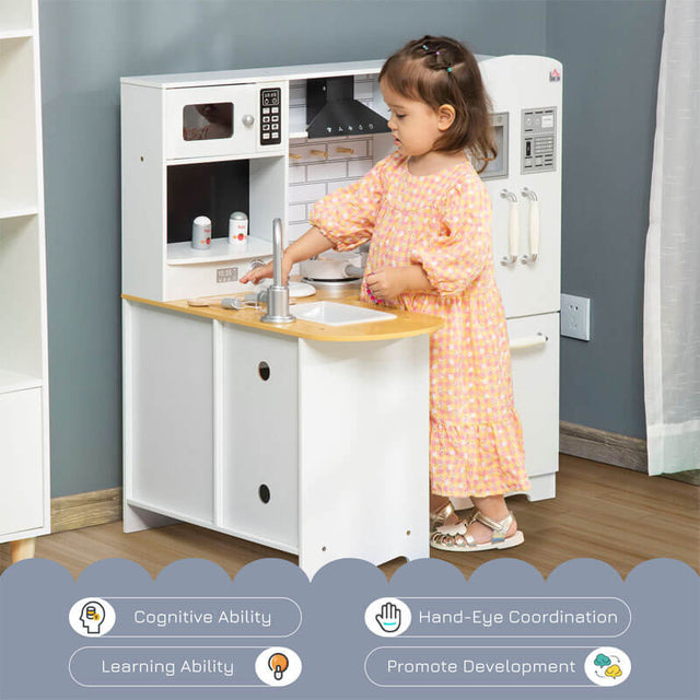 Large Play Kitchen with Full Set of Appliances for a Modern Day Pretend Kitchen, Tons of Storage, Corner Play Kitchen Set with Sound Effect, Educational Pretend Role Playset Game | Shinymarch
