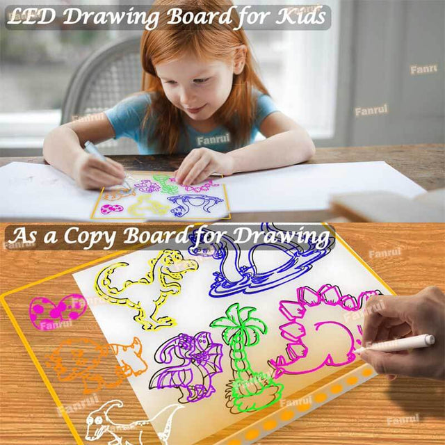 Glowing LED Kids Drawing Board with Colors & Night Light – 11.8"x7.9" Acrylic Desktop Dry Erase Memo Whiteboard, USB Powered, Dimmable, to Do List, Planning for Home/Kitchen/Office/School | Shinymarch