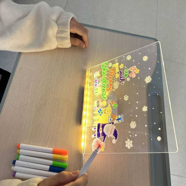 Glowing LED Kids Drawing Board with Colors & Night Light – 11.8"x7.9" Acrylic Desktop Dry Erase Memo Whiteboard, USB Powered, Dimmable, to Do List, Planning for Home/Kitchen/Office/School | Shinymarch