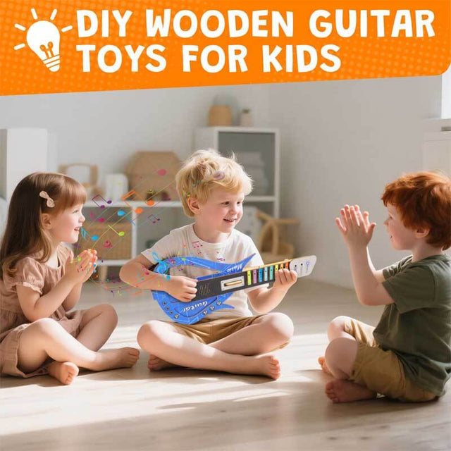 Guitar Toy for Kids DIY Electronic Wooden Play Guitar Kit, Keyboard Piano Music Toys Musical Instruments Game for 5-12 Year Old Children Toddler Boys Girl | Shinymarch