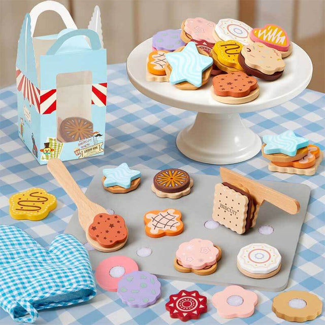 Wooden Cookie Play Food Set for Kids Kitchen, Pretend Play Toy Food for Toddlers 1-3 with 12 Cookies & Accessories & Gift Boxes, Kids Baking Set Christmas Birthday Gift for Girls Boys 3 4 5 6 | Shinymarch