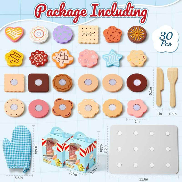 Wooden Cookie Play Food Set for Kids Kitchen, Pretend Play Toy Food for Toddlers 1-3 with 12 Cookies & Accessories & Gift Boxes, Kids Baking Set Christmas Birthday Gift for Girls Boys 3 4 5 6 | Shinymarch