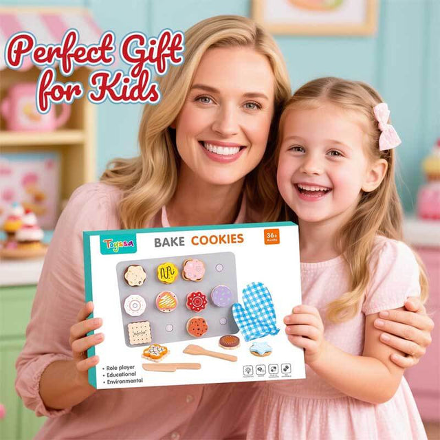 Wooden Cookie Play Food Set for Kids Kitchen, Pretend Play Toy Food for Toddlers 1-3 with 12 Cookies & Accessories & Gift Boxes, Kids Baking Set Christmas Birthday Gift for Girls Boys 3 4 5 6 | Shinymarch