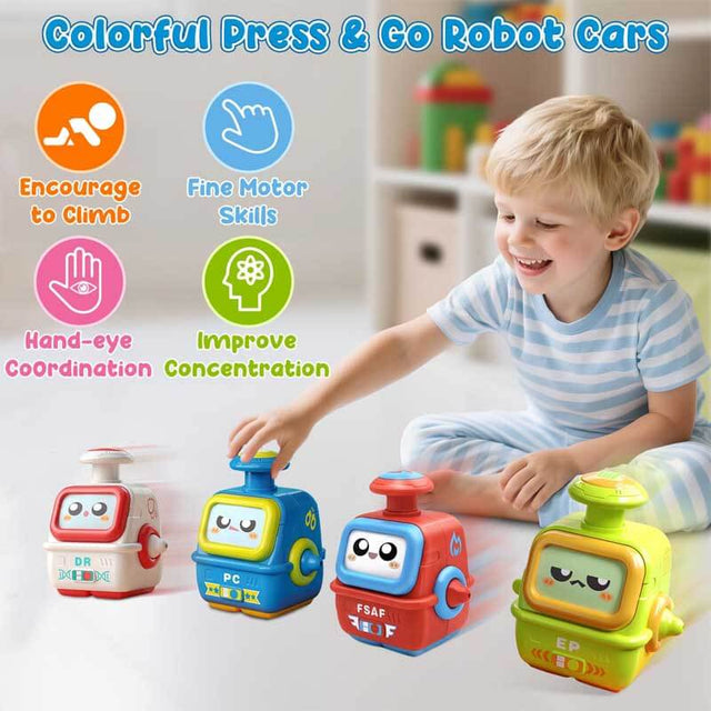 Robot Car Toys for Toddlers 2 3 Year Old, Press to Go Car Toy, Push Go Racing Cars, Play Vehicle Set, Birthday Gifts Boys Girls for Kids | Shinymarch